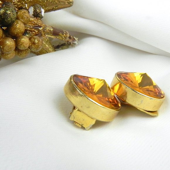 Citrine Italian Earrings | Vintage Large Orange Gemstone Earrings - Picture 4 of 9